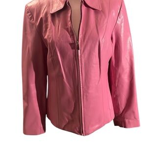 Pink women’s leather jacket